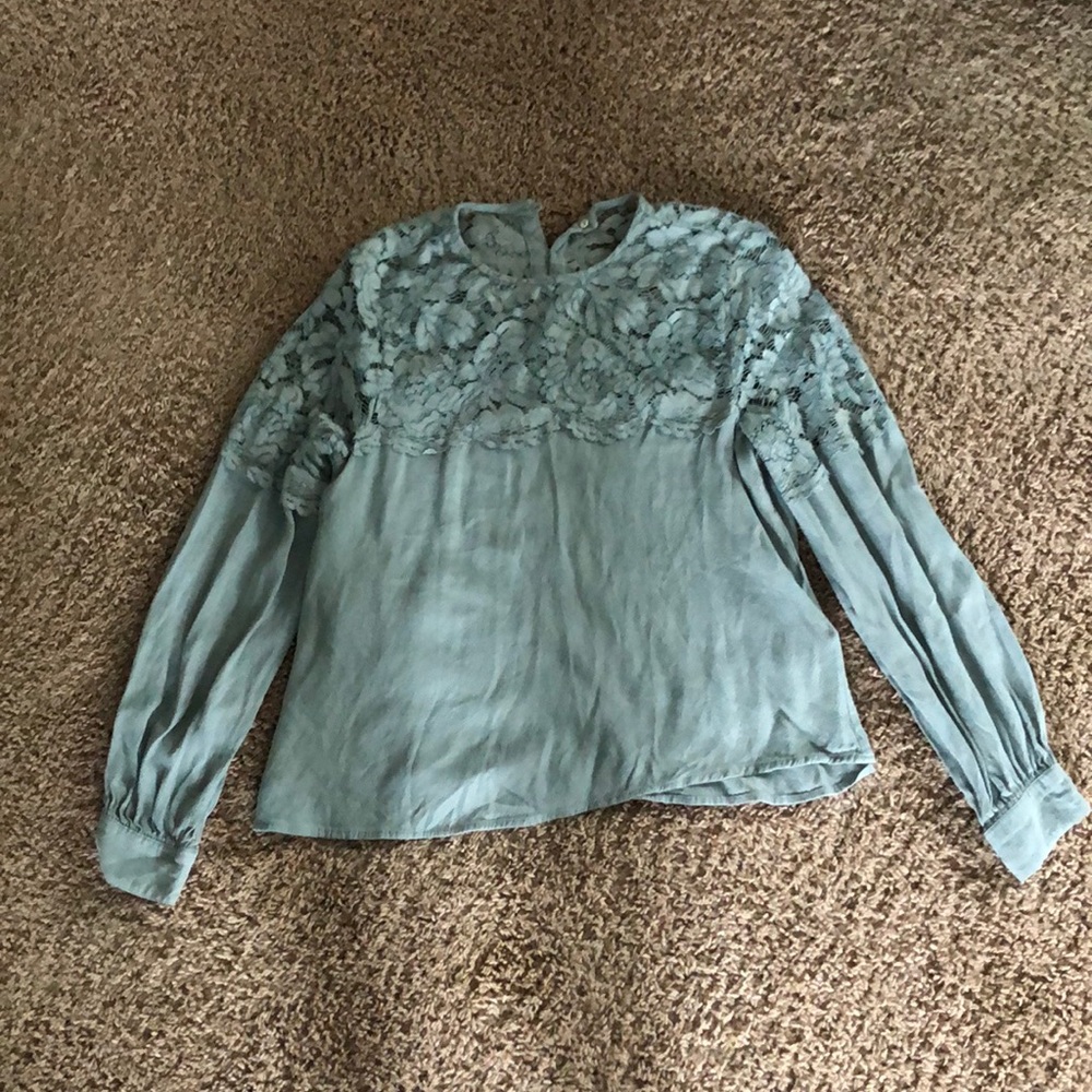 long sleeve pastel blue lace blouse H&M